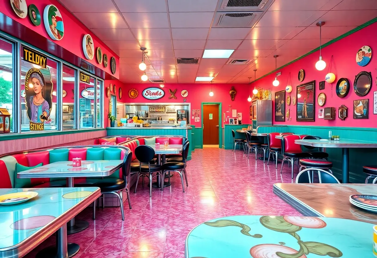 Vibrant interior of Le Hut Dinette with retro decor